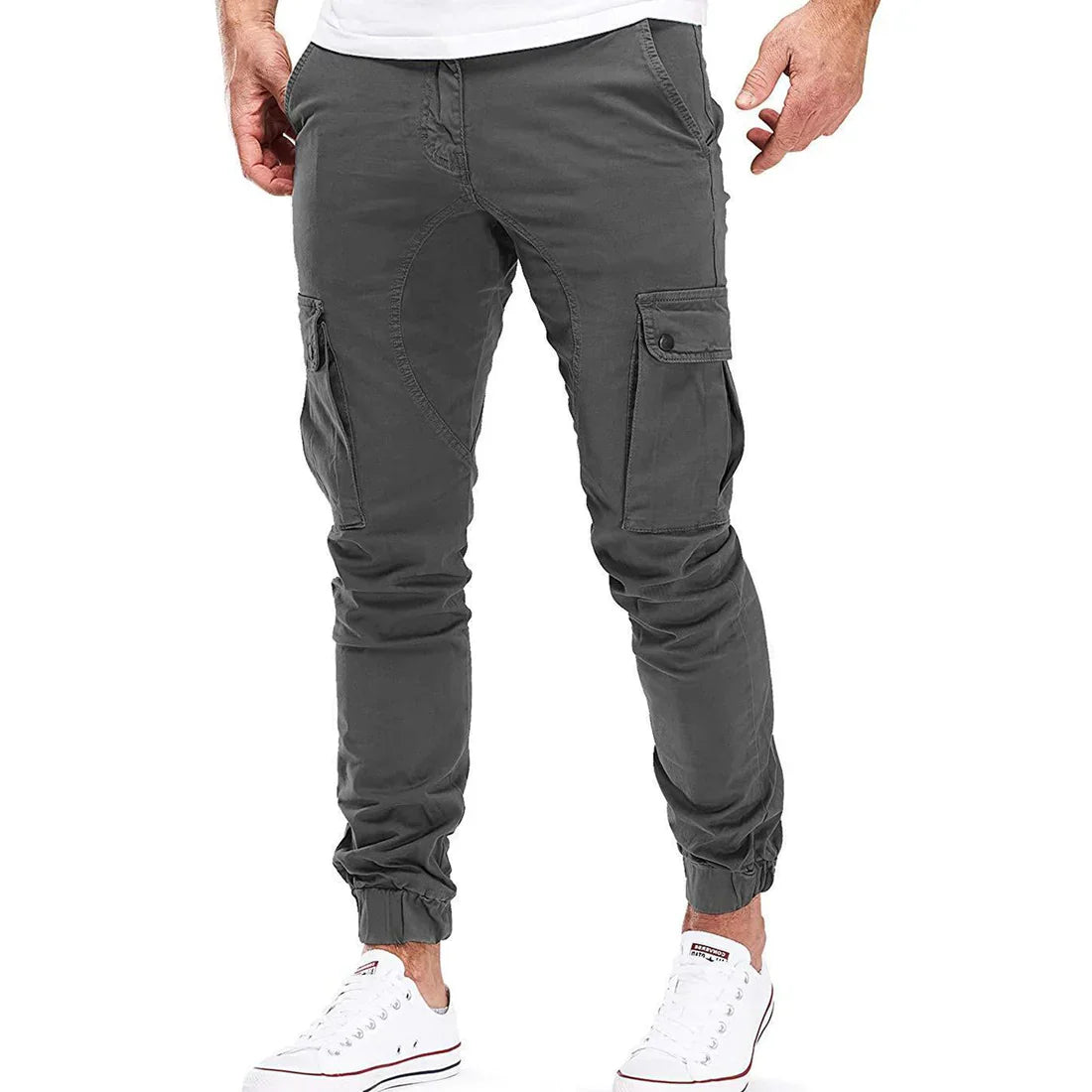 Spodnie cargo męskie | krój slim fit, skośne kieszenie