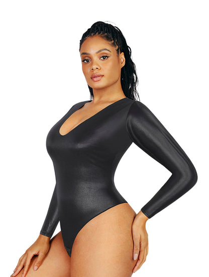 Body damskie | imitacja skóry, długi rękaw