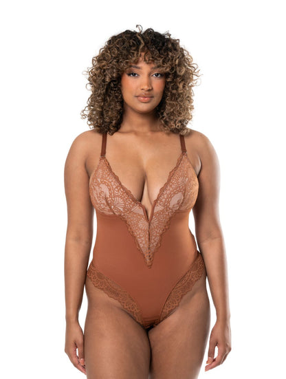 Body damskie | dekolt w serek, wbudowany biustonosz