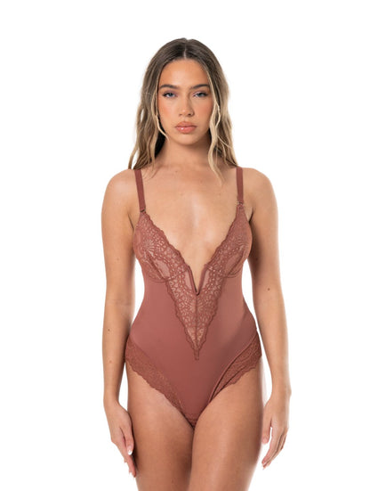 Body damskie | dekolt w serek, wbudowany biustonosz