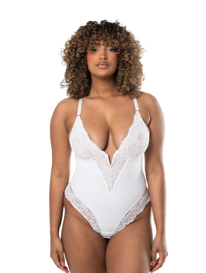 Body damskie | dekolt w serek, wbudowany biustonosz