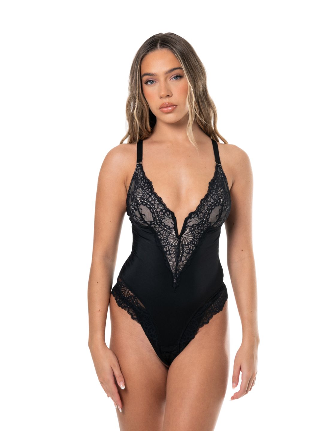 Body damskie | dekolt w serek, wbudowany biustonosz