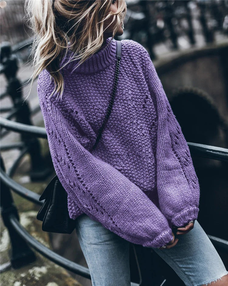 Sweter damski | golf, gruby splot oczkowy
