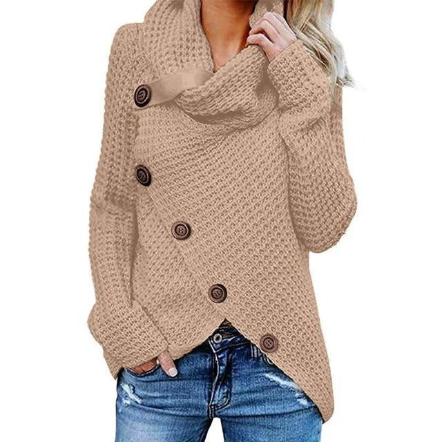 Sweter damski | waflowy splot, asymetryczne guziki