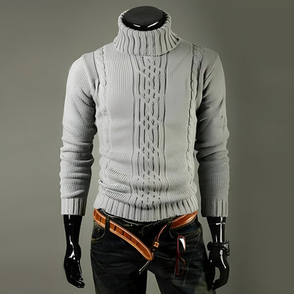 Sweter męski z golfem | wzór warkoczowy