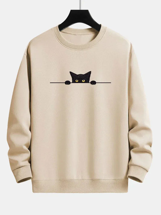 Sweter męski | nadruk kota, luźny krój