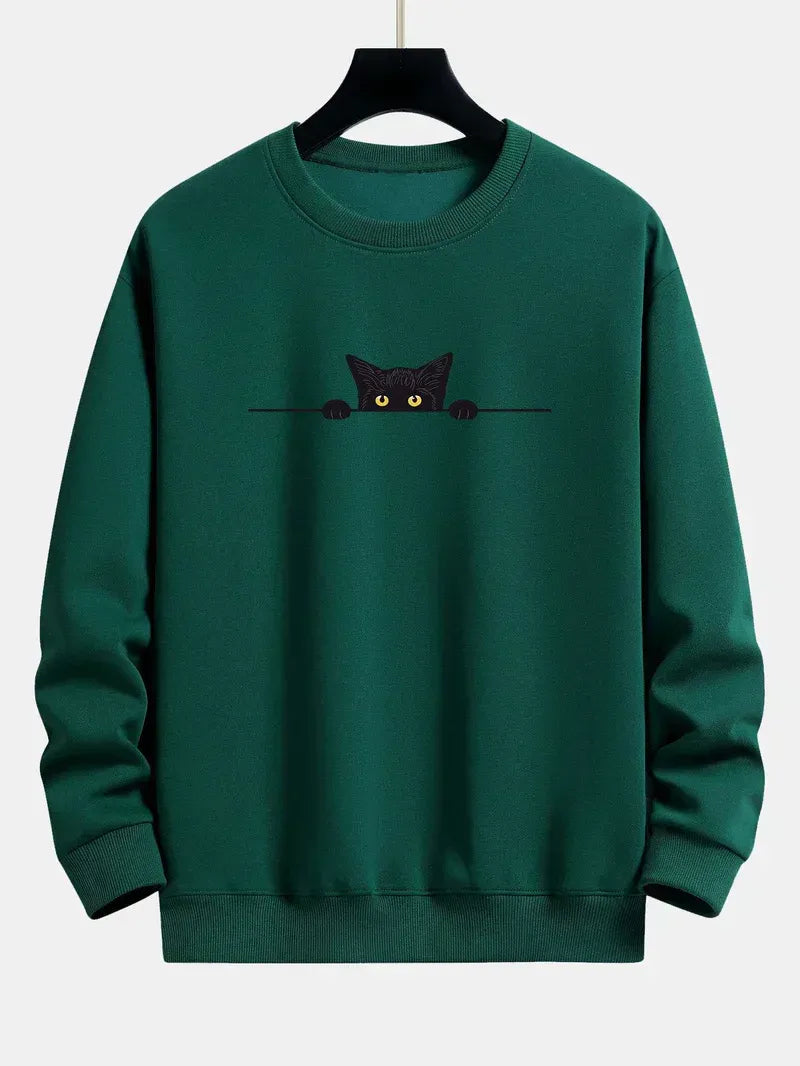 Sweter męski | nadruk kota, luźny krój