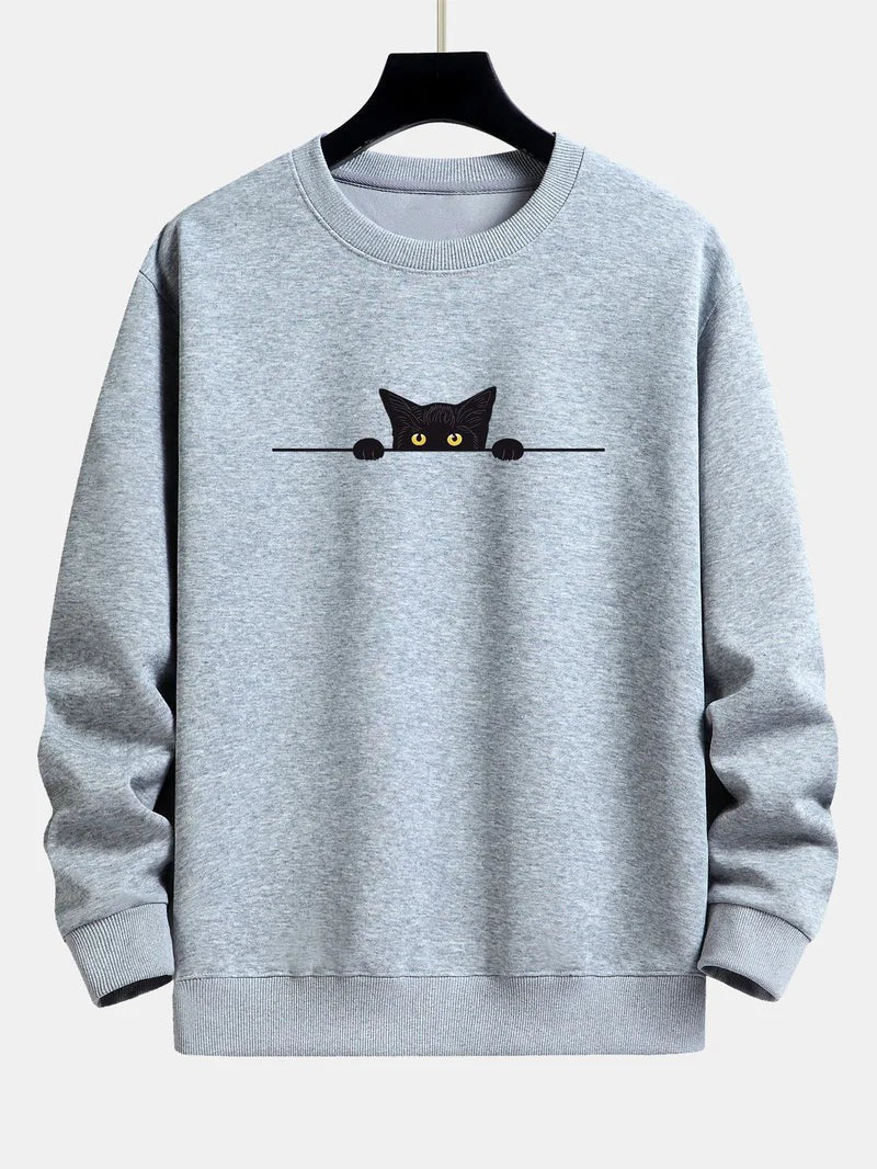 Sweter męski | nadruk kota, luźny krój