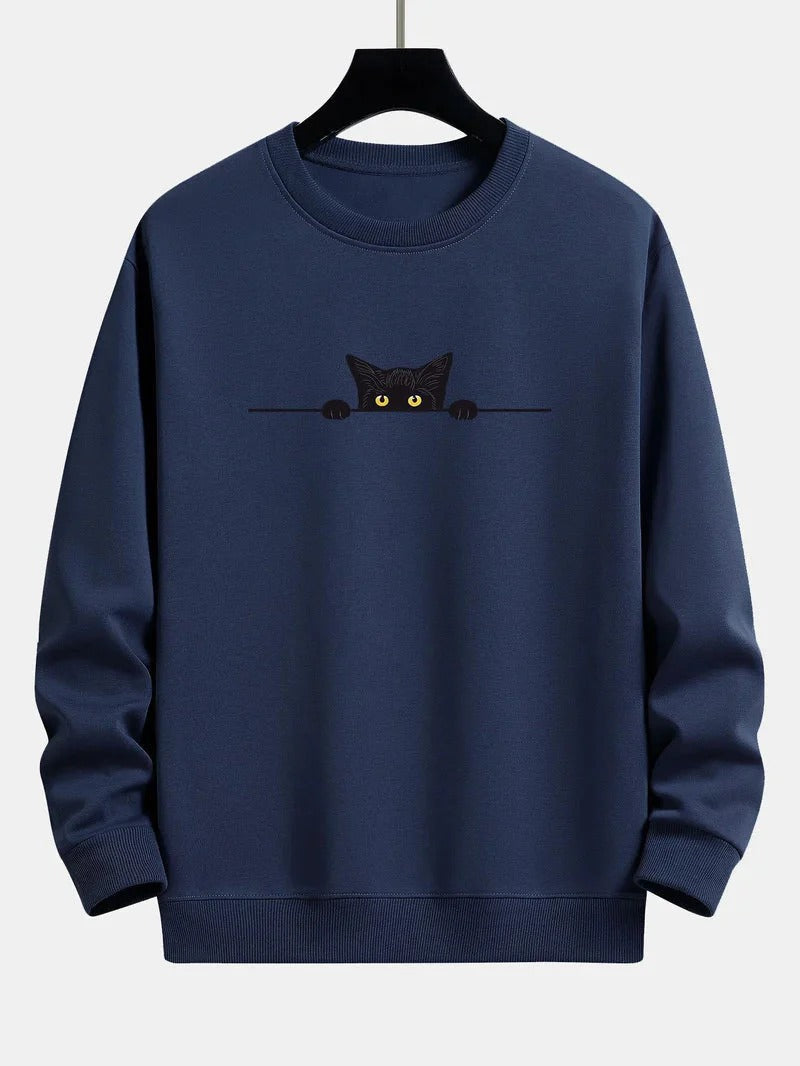 Sweter męski | nadruk kota, luźny krój
