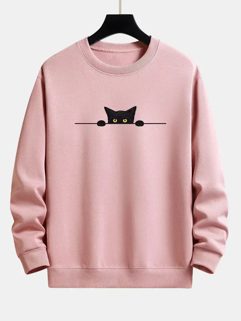 Sweter męski | nadruk kota, luźny krój