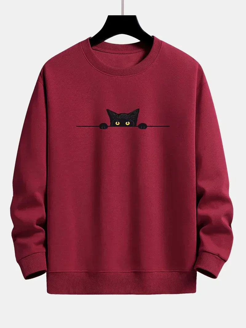 Sweter męski | nadruk kota, luźny krój