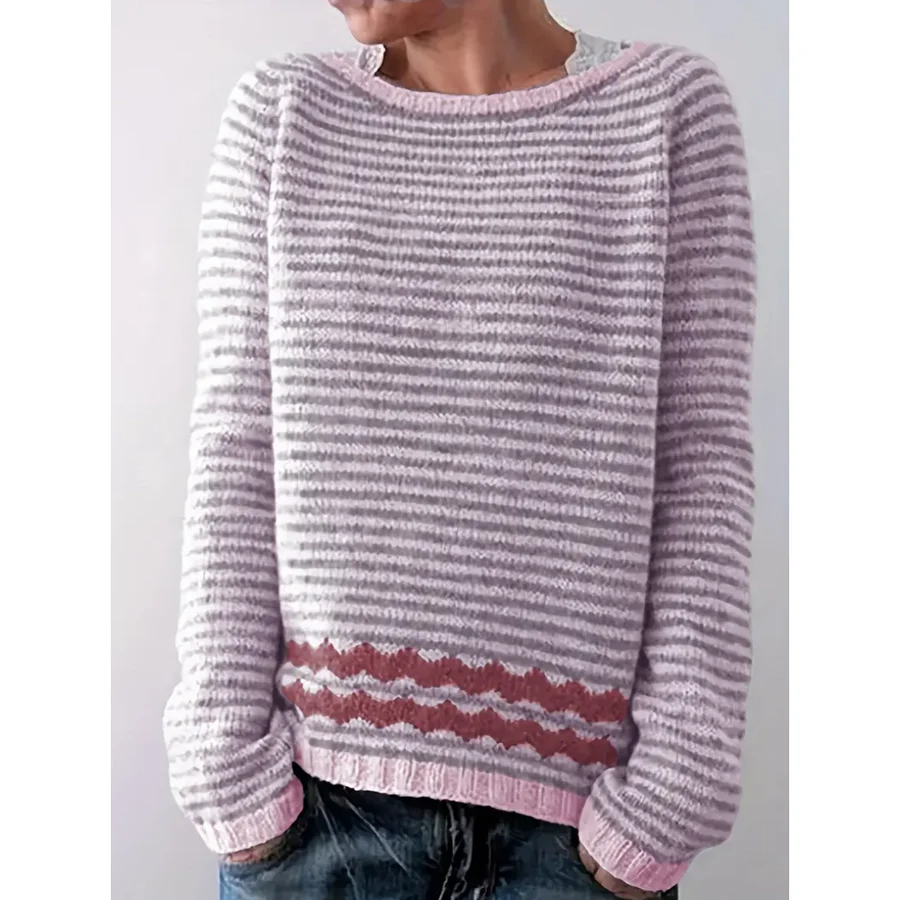 Sweter damski | mieszanka wełny, wzór w paski