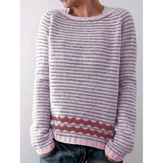 Sweter damski | mieszanka wełny, wzór w paski