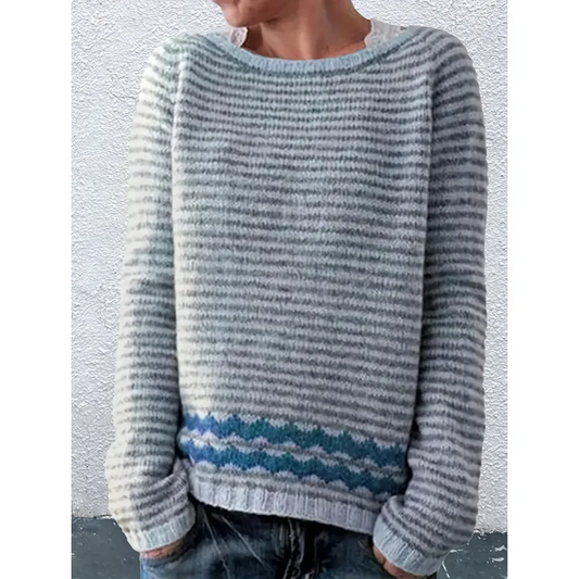 Sweter damski | mieszanka wełny, wzór w paski