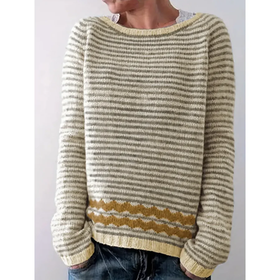 Sweter damski | mieszanka wełny, wzór w paski