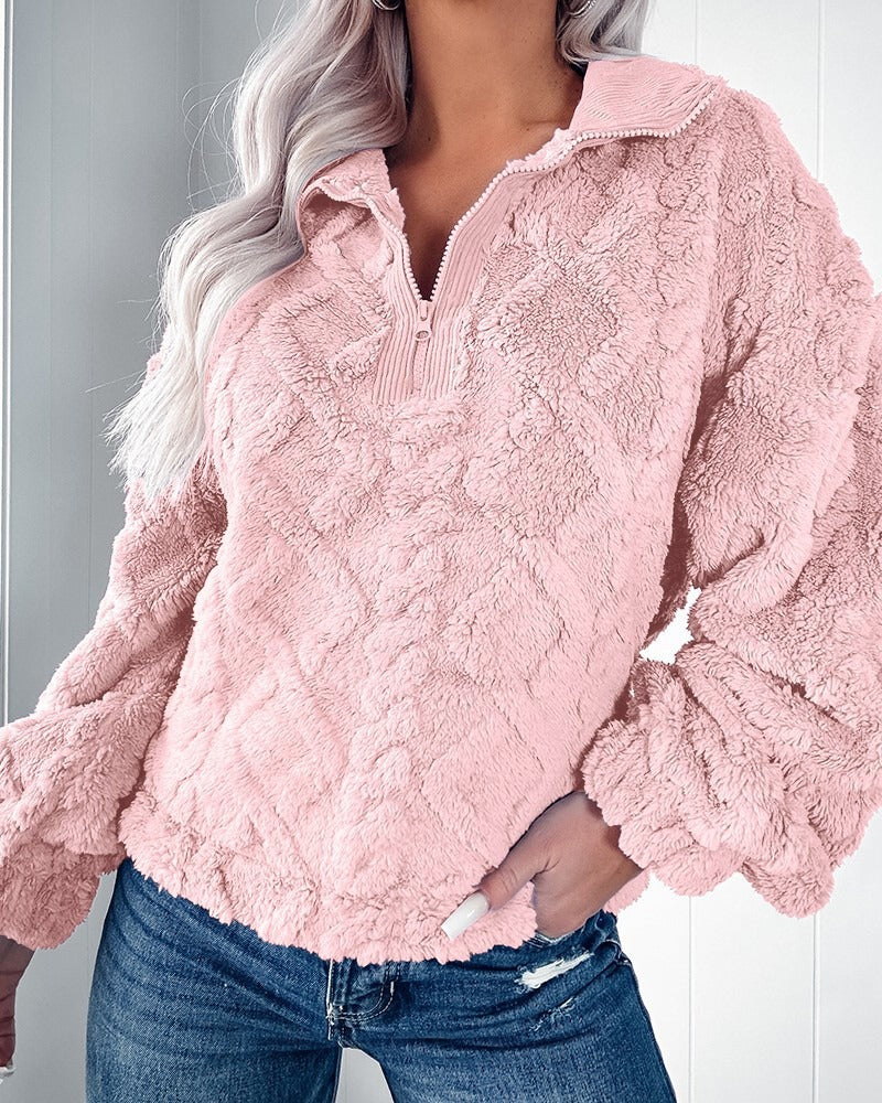 Sweter damski | sztuczne futro, zamek na pół