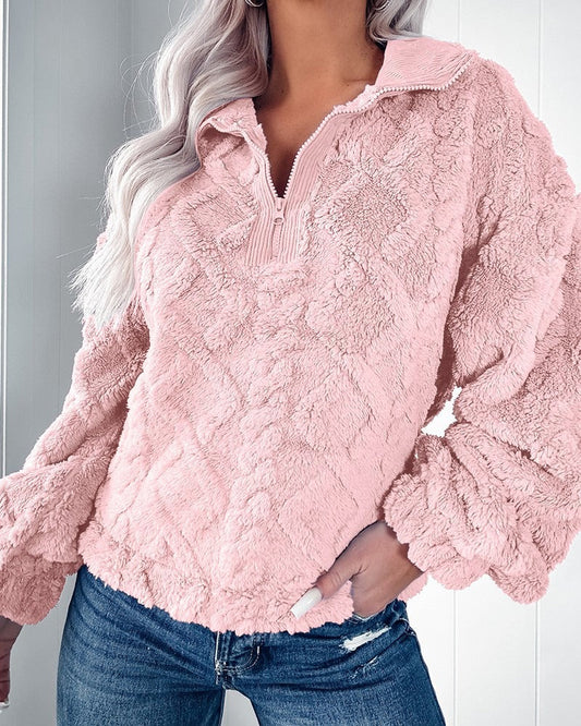 Sweter damski | sztuczne futro, zamek na pół