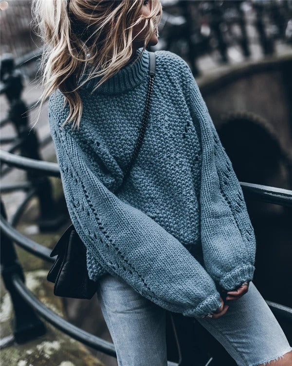 Sweter damski | golf, gruby splot oczkowy
