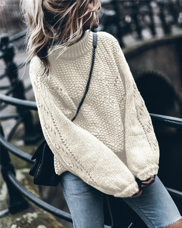 Sweter damski | golf, gruby splot oczkowy