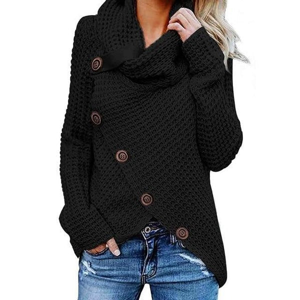 Sweter damski | waflowy splot, asymetryczne guziki