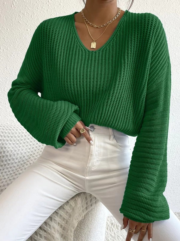 Sweter damski | dekolt w serek, prążkowana dzianina