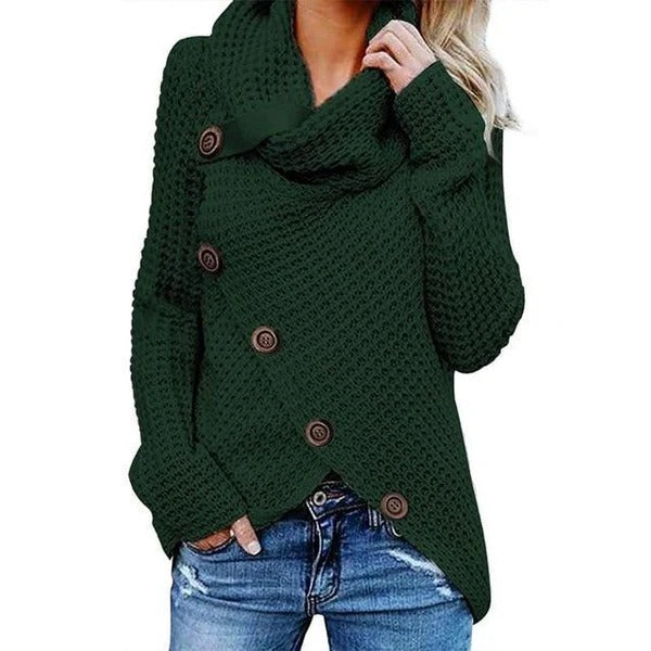 Sweter damski | waflowy splot, asymetryczne guziki