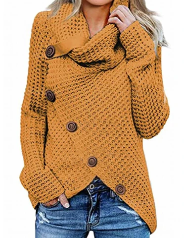 Sweter damski | waflowy splot, asymetryczne guziki