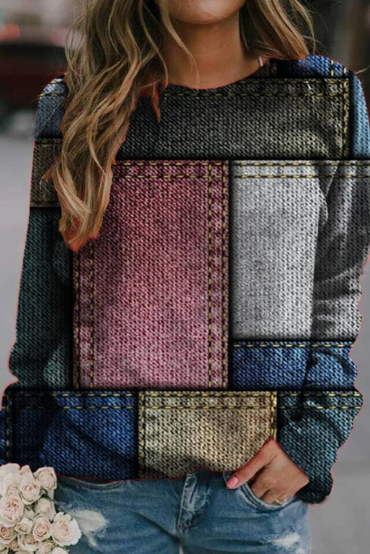Sweter damski | wzór patchwork, luźny krój