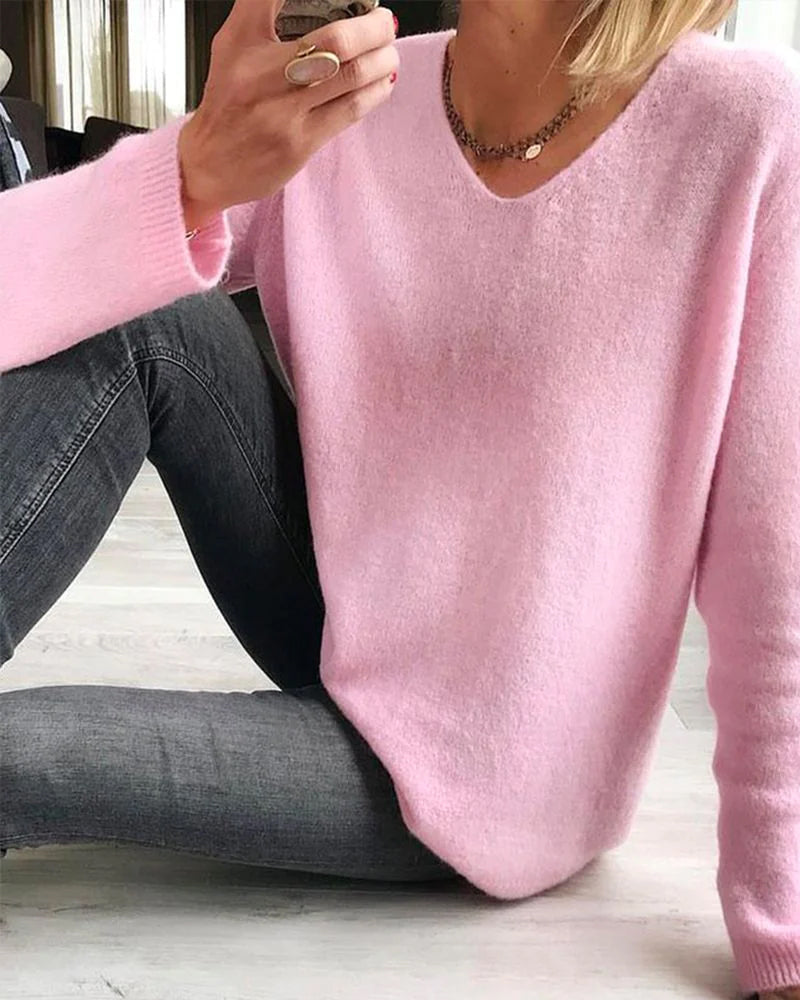 Sweter damski | dekolt V, luźny krój
