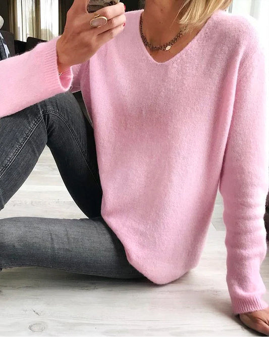 Sweter damski | dekolt V, luźny krój