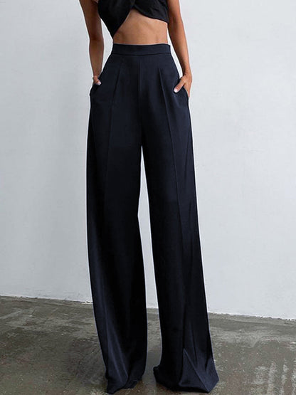 Spodnie damskie | satyna, szerokie nogawki