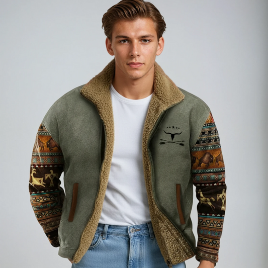 Kurtka zimowa męska | Zamek błyskawiczny, tkanina woskowana, regular fit | Styl vintage outdoor