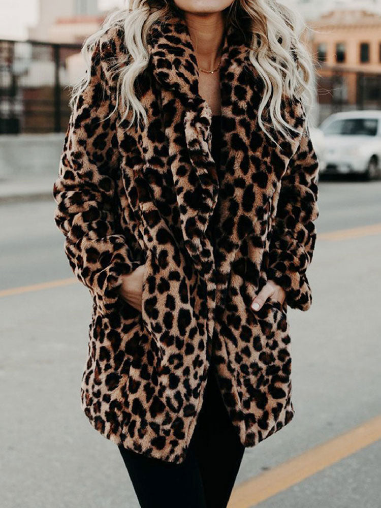 Kurtka damska | wzór lamparta, sztuczne futro