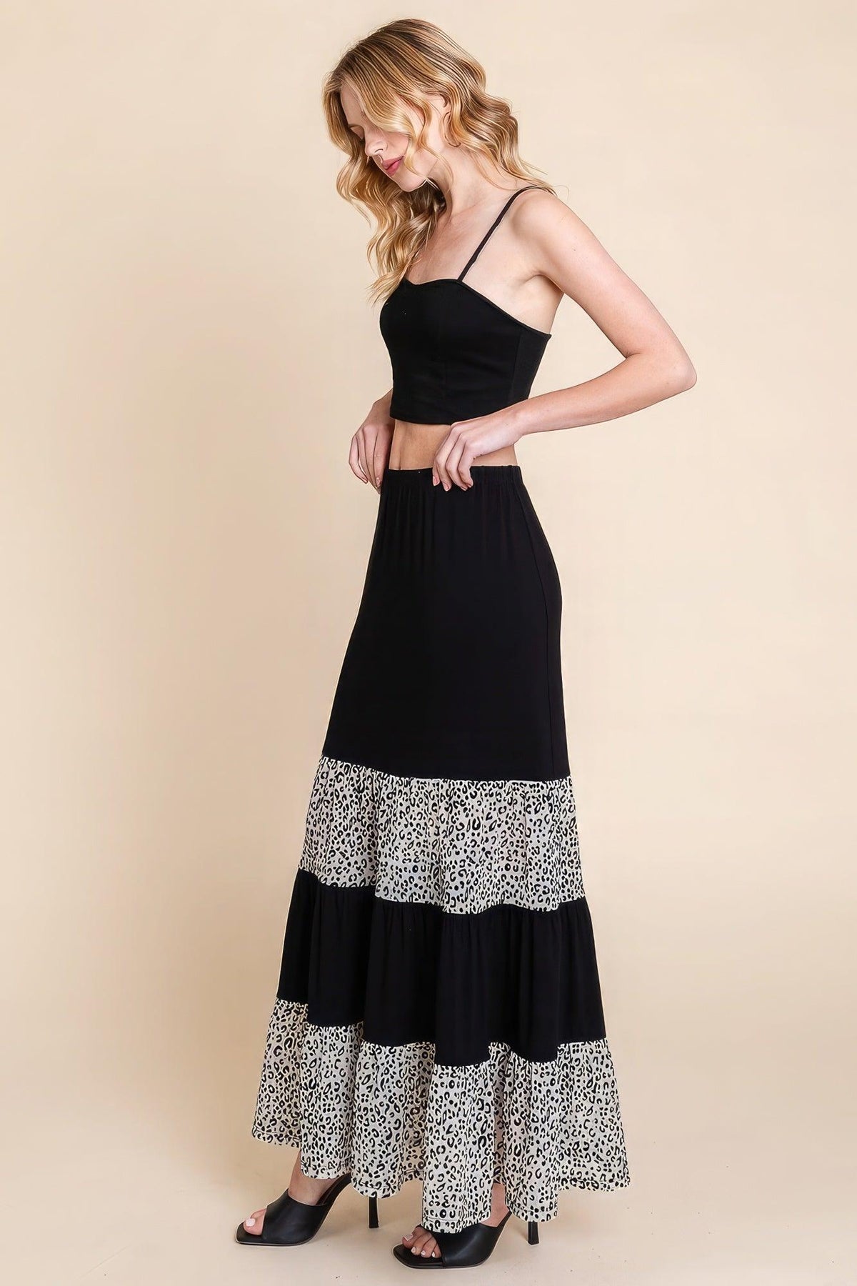 Spódnica długa warstwowa | aksamitny print zwierzęcy