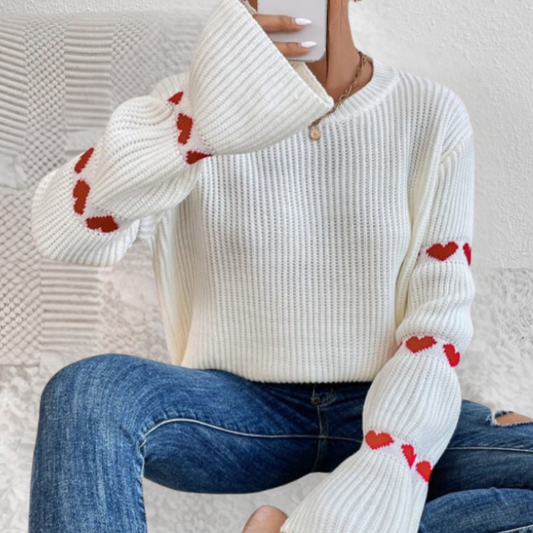 Sweter damski | okrągły dekolt, prążkowany wzór