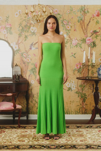 Sukienka maxi bustier | plisowana spódnica
