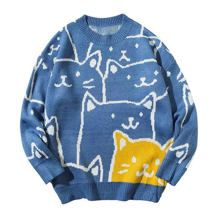Sweter męski | motyw kota, luźny krój