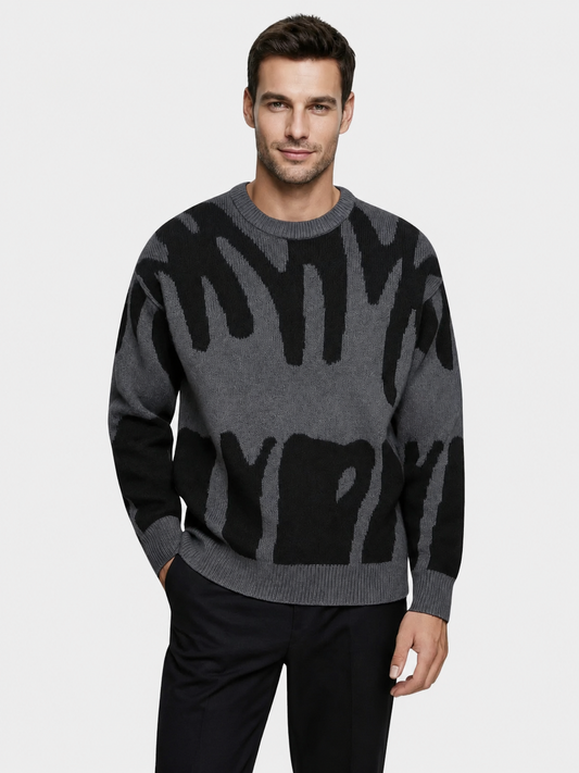 Sweter męski | abstrakcyjny wzór, okrągły dekolt