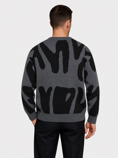Sweter męski | abstrakcyjny wzór, okrągły dekolt