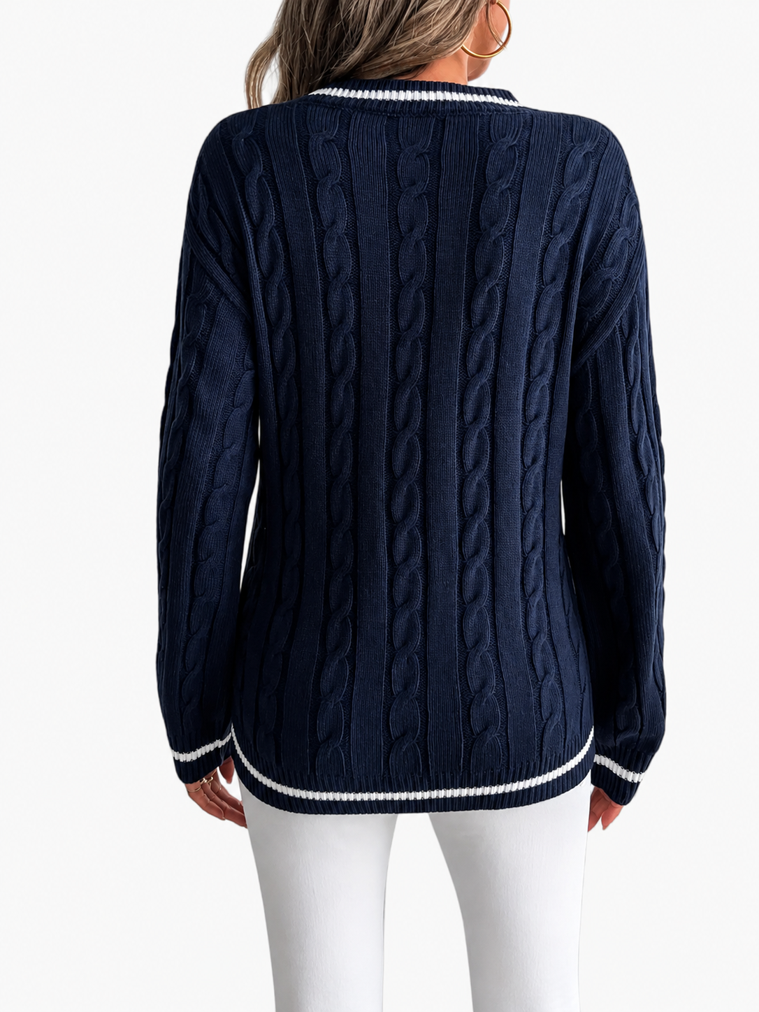 Sweter damski | dekolt V, warkoczowy wzór