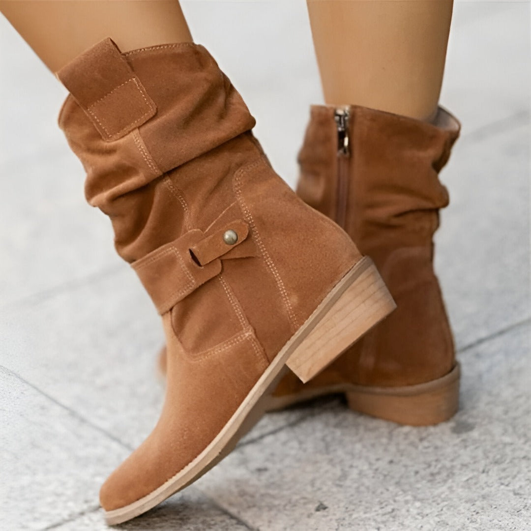 Botki damskie z imitacji zamszu | niski obcas, plusz