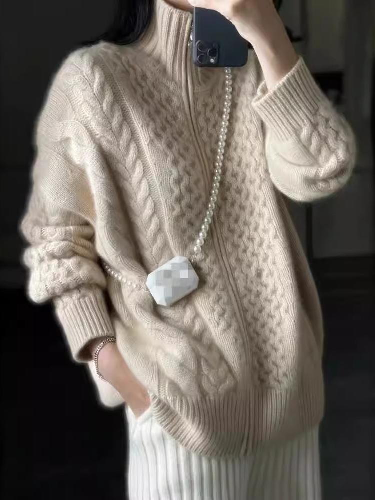 Sweter damski | golf, warkoczowy splot