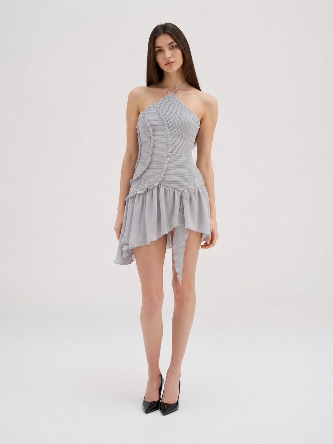 Sukienka mini | dekolt halter, asymetryczny dół
