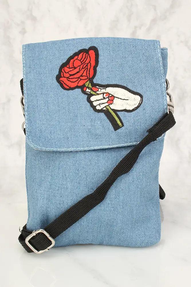 Mini torebka damska | denim, haftowany kaktus