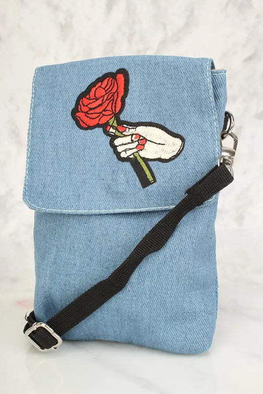 Mini torebka damska | denim, haftowany kaktus
