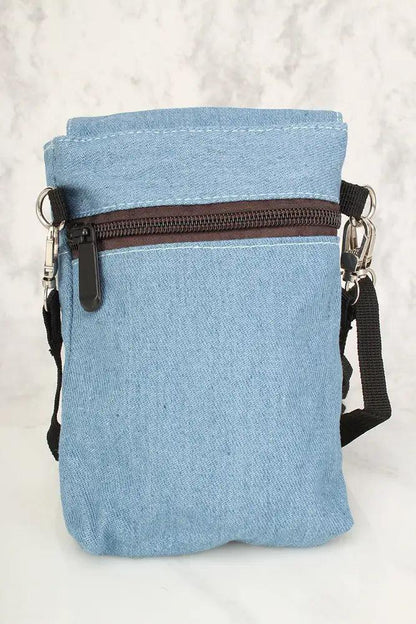 Mini torebka damska | denim, haftowany kaktus