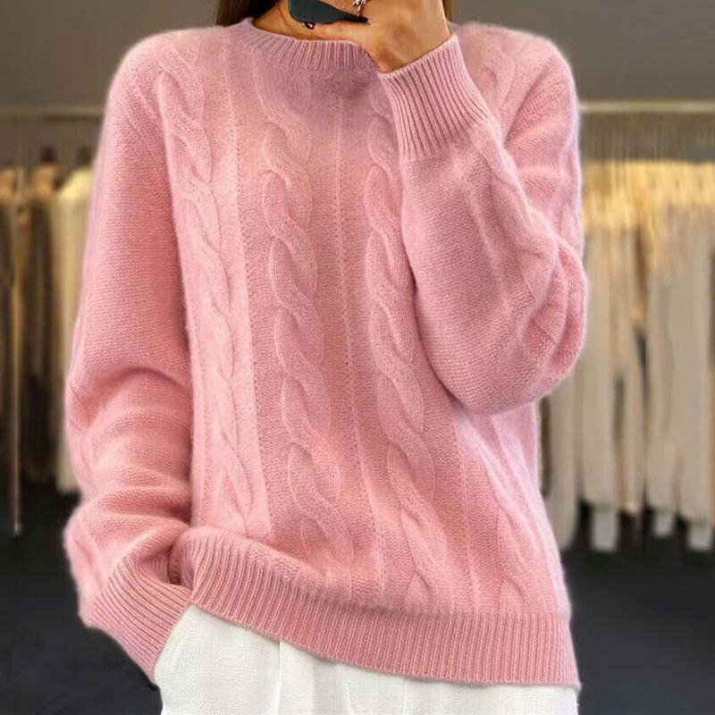 Sweter damski | mieszanka wełny, wzór warkoczowy