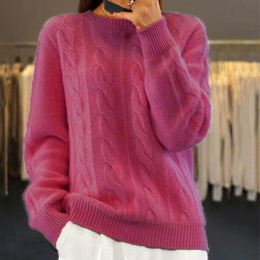 Sweter damski | mieszanka wełny, wzór warkoczowy