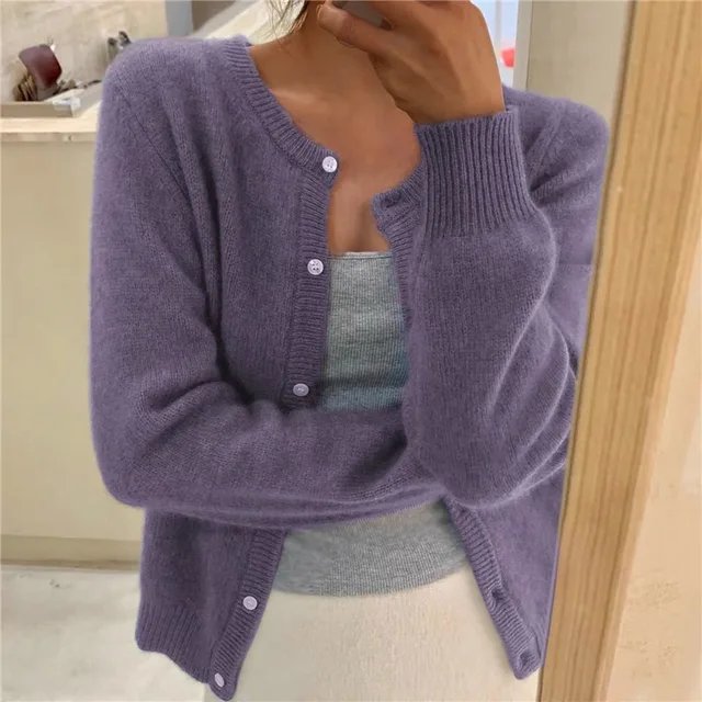 Kardigan damski | okrągły dekolt, guziki