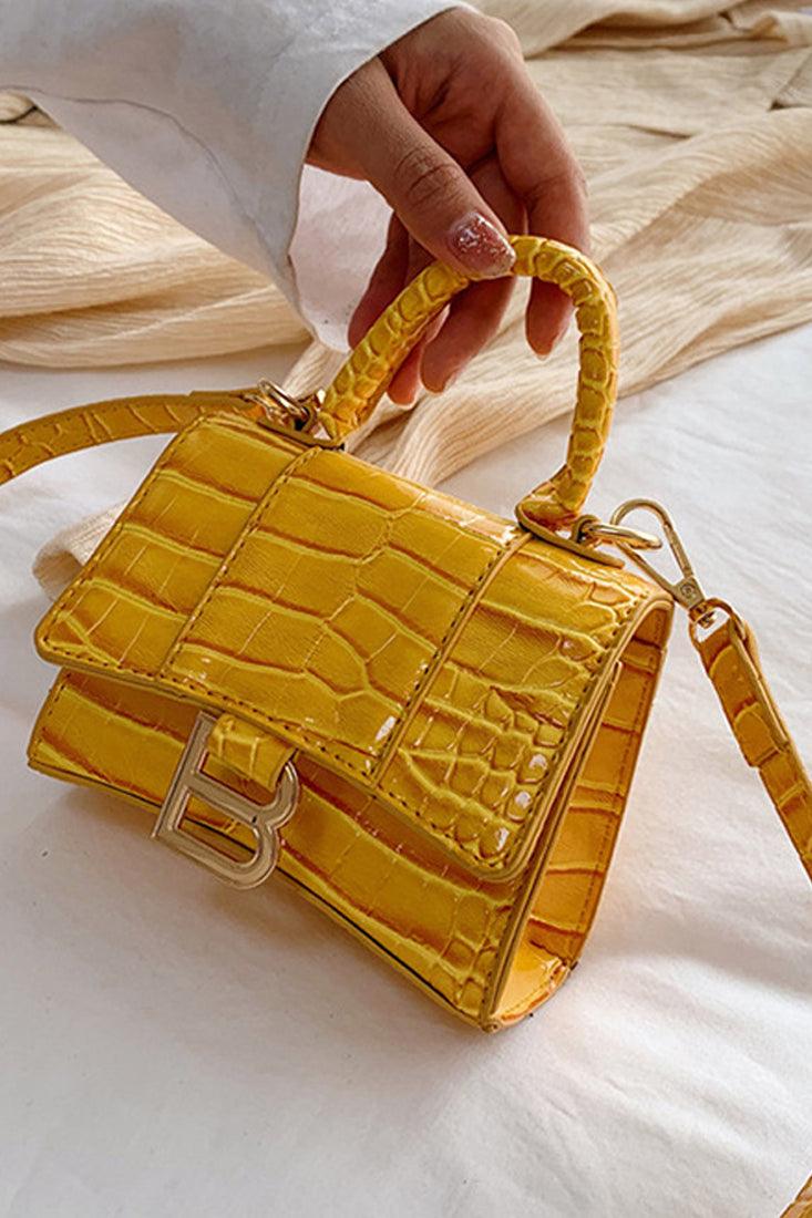 Torebka crossbody damska | tłoczenie krokodyla, żółta